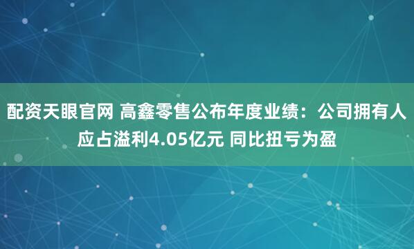 配资天眼官网 高鑫零售公布年度业绩：公司拥有人应占溢利4.05亿元 同比扭亏为盈